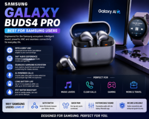 Samsung Galaxy Buds4 Pro wireless earbuds with ANC, premium sound quality and smart features for Samsung users