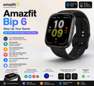 Amazfit Bip 6 smartwatch with AMOLED display and long battery life under ₹10,000