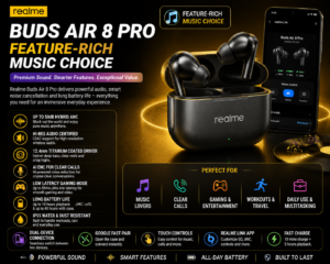 Realme Buds Air 8 Pro wireless earbuds with ANC, premium sound quality, AI features and gaming mode