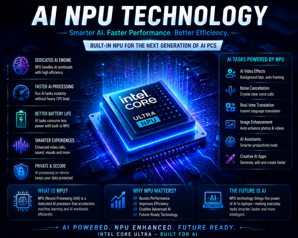 AI NPU Technology in Intel Core Ultra laptop processors for AI PC features 2026