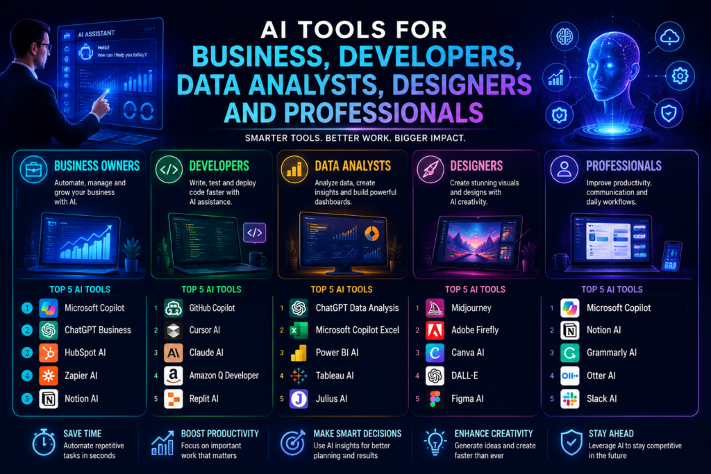 AI tools for business, developers, data analysts, designers and professionals in 2026