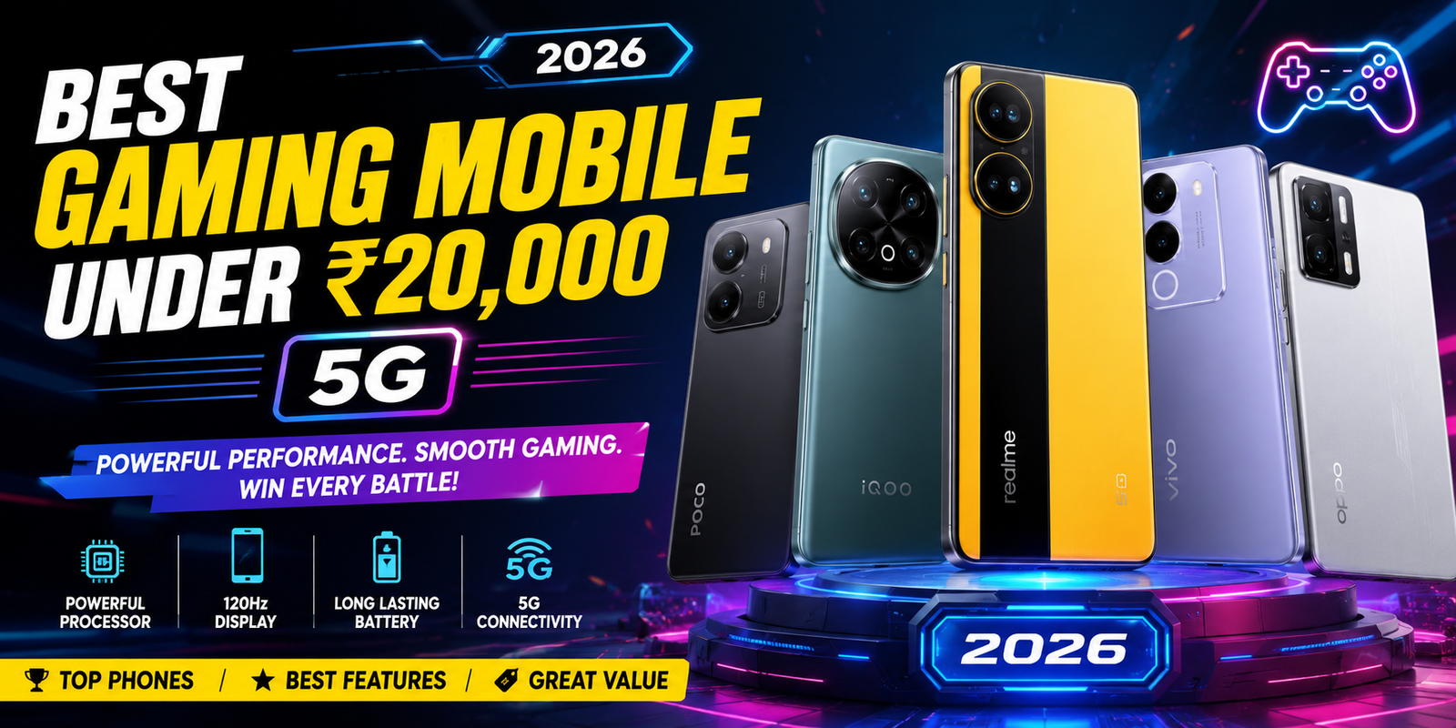 Best Gaming Mobile Under 20000 5G in 2026 featuring powerful gaming smartphones