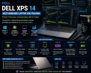 Dell XPS 14 Windows laptop for stock trading and market analysis