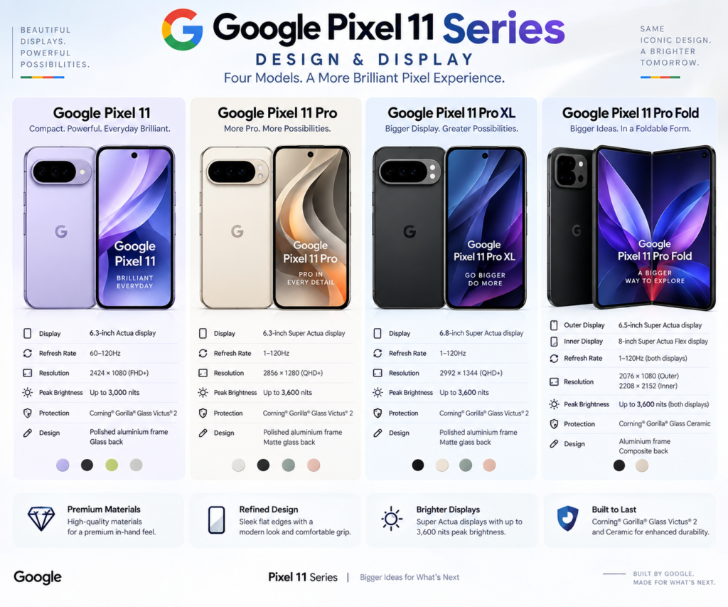 Google Pixel 11 Series India design and display comparison
