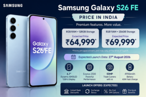 Samsung Galaxy S26 FE price in India showing expected pricing for 2026