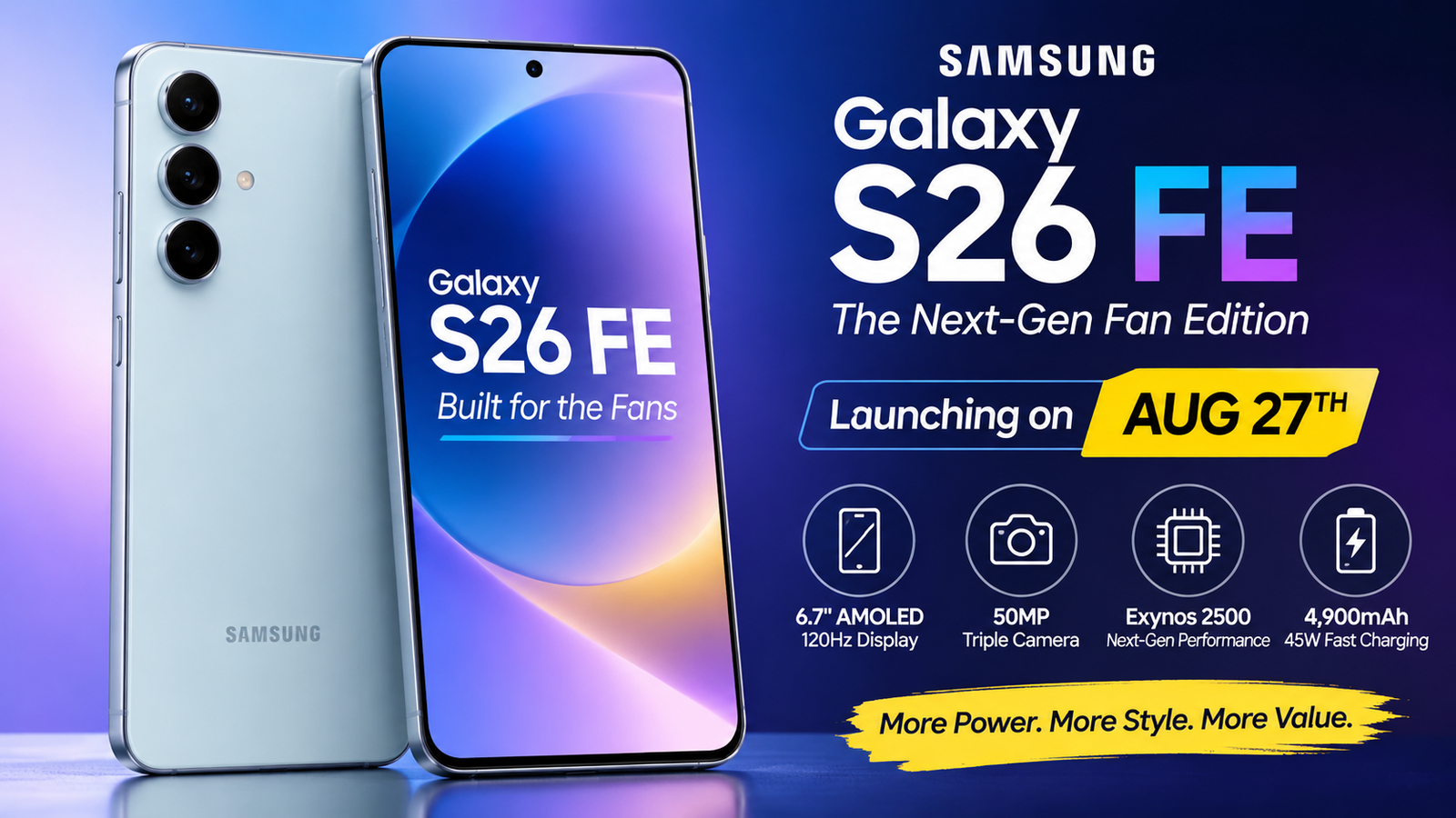 Samsung Galaxy S26 FE smartphone with premium design and camera features