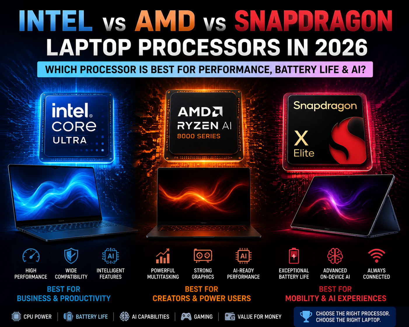 Intel vs AMD vs Snapdragon: Which Processor Should You Choose in 2026
