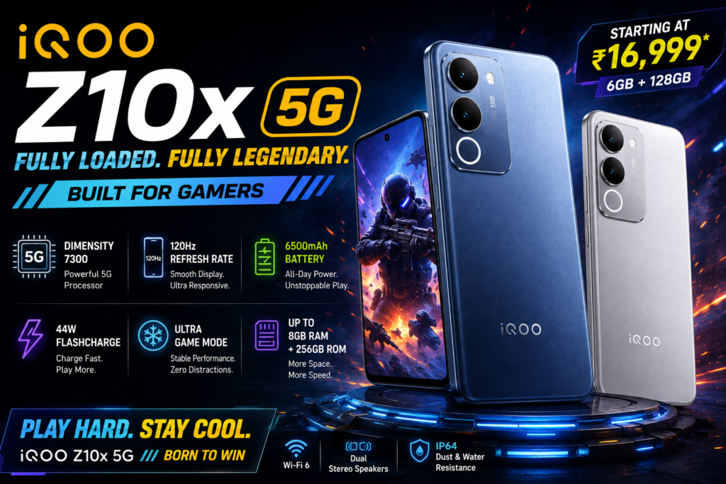 iQOO Z10x 5G gaming mobile under 20000 with powerful processor and gaming features