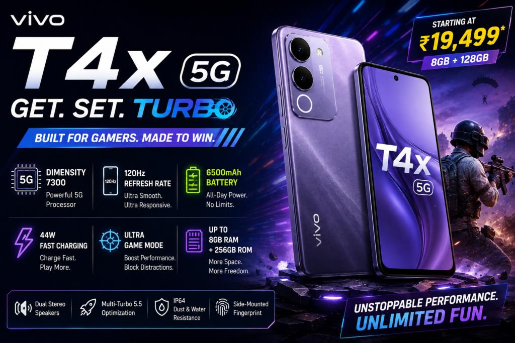 vivo T4x 5G gaming mobile under 20000 with powerful battery and performance features