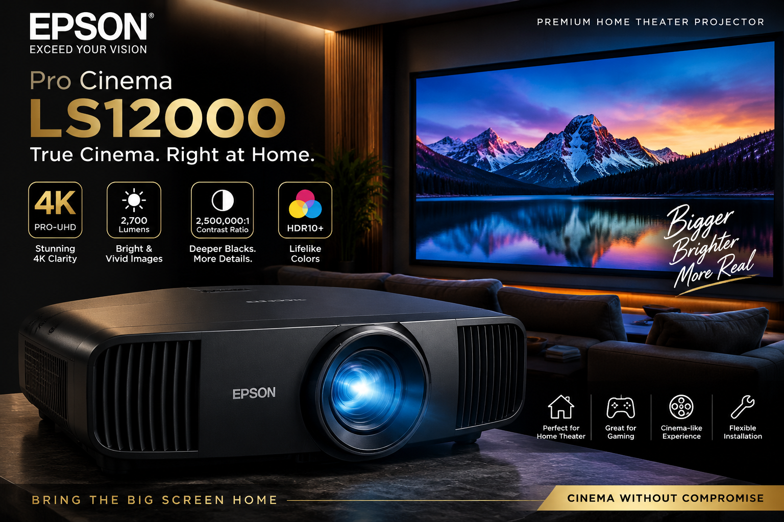 Epson Pro Cinema LS12000 4K home projector for premium home theatre experience