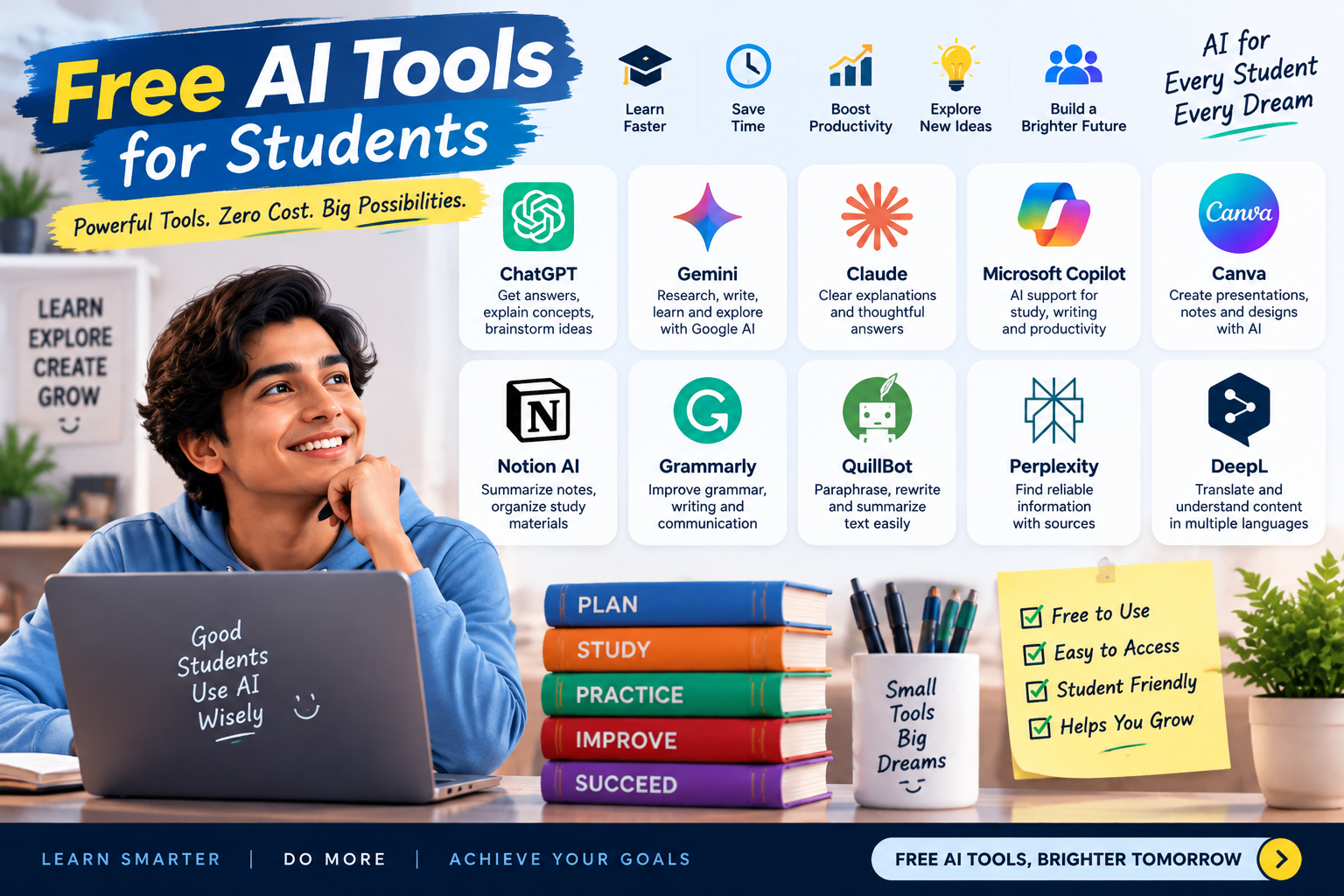 Free AI tools for students in 2026 for studying and productivity